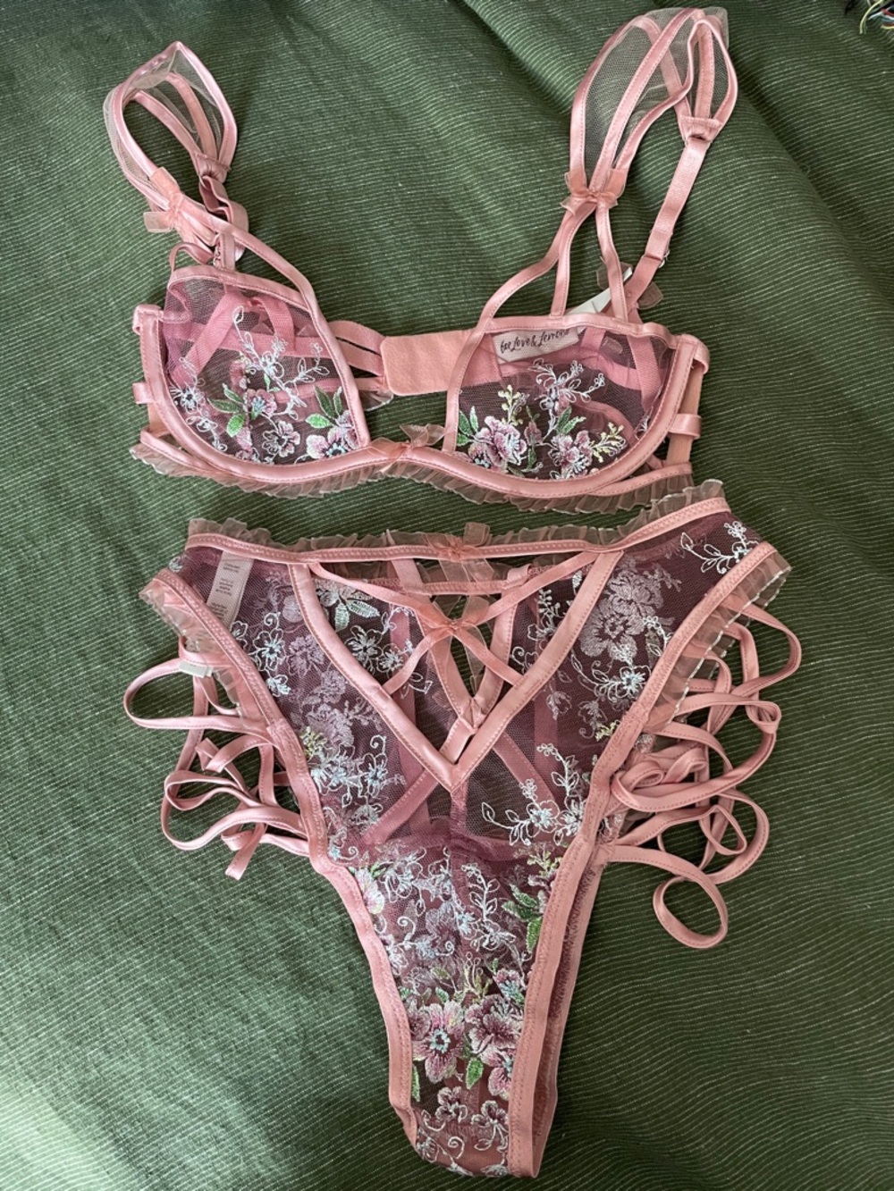 For Love and Lemons Euphoria Embroidered Underwire Bra and High Waist Panty
